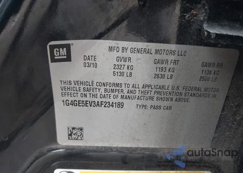 2010 Buick Lacrosse Cxs z USA, uszkodzony, nr VIN 1G4GE5EV3AF234189